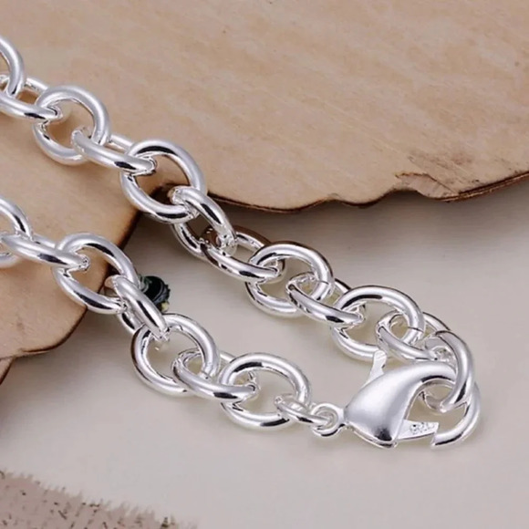 925 Sterling Silver Chunky Link Bracelet Silver Large Chain Link Bracelet - Picture 4 of 4